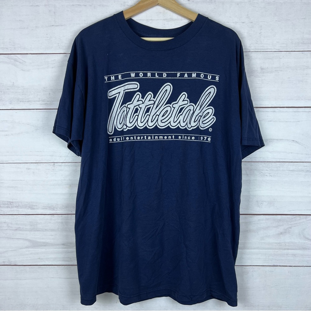 Vintage 90s Tattletale Lounge Atlanta XL Adult Entertainment Blue Mens